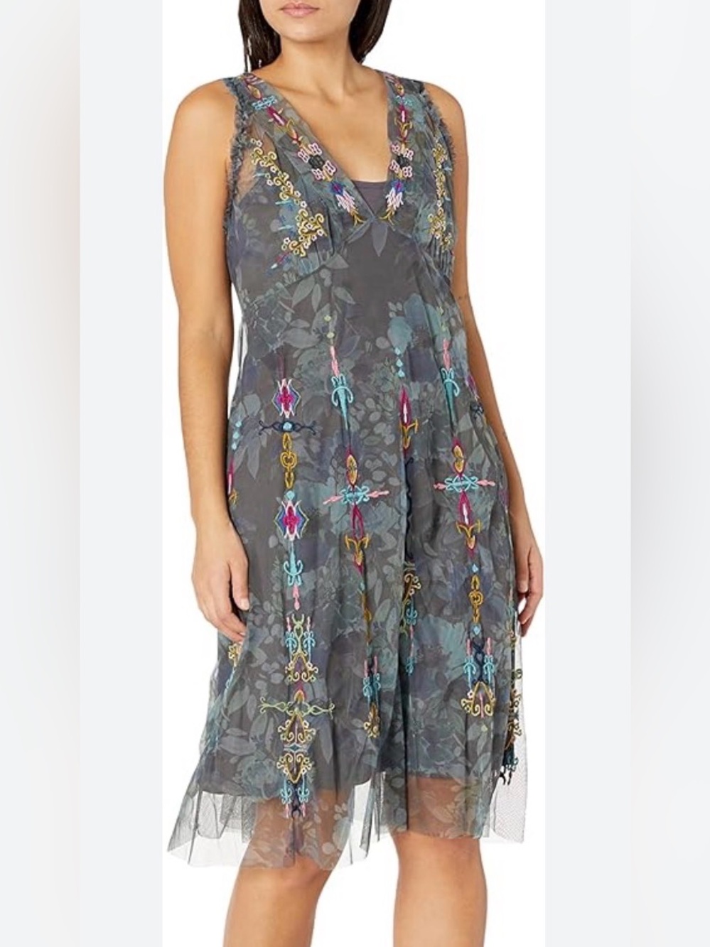 Johnny was biya women’s‎ xs caddie mesh bohemian floral dress fairy embroidered
